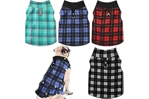 WEEWOODAY 4 Pieces Winter Fabric Dog Sweater with Leash Ring Fleece Vest Dog Pullover Jacket Warm Pet Dog Clothes for Puppy Small Dogs Cat Chihuahua Boy (Plaid Pattern, L)