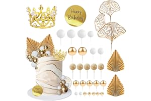 LEFUBABY Balls Cake Toppers Crown Tiara Cake Topper Happy Birthday Cake Decorations for Birthday Boho Wedding Baby Shower Party Decorations (White Gold)