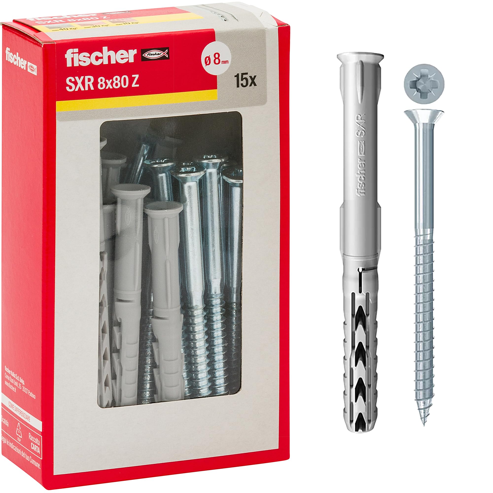 Fischer Extended Dowels with Screw, Grey, 8 x 80 mm