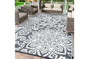 Findosom Waterproof Outdoor Rug 9' x 12' - Reversible Mandala Outdoor Plastic Straw Rug, Durable Foldable Patio Rug for RV, D