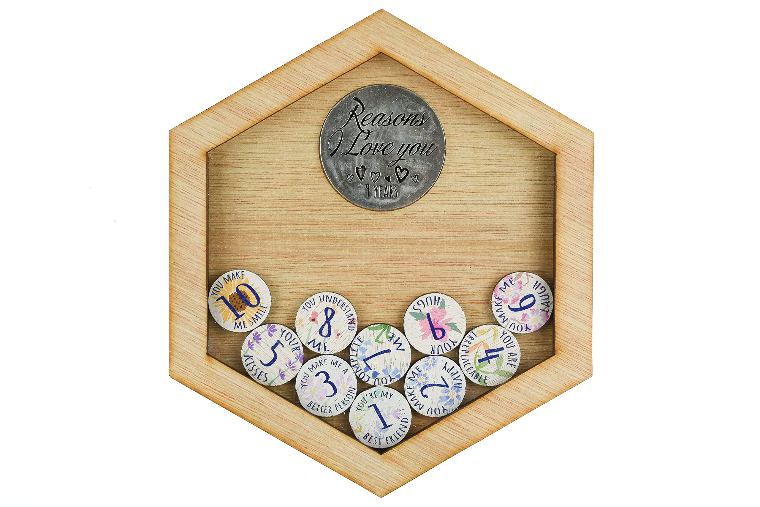 9th Anniversary 10 Reasons I Love You Frame and Full Colour Love Tokens