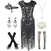 Letter Love Womens Vintage Lace Fringed Gatsby 1920s Cocktail Dress with 20s Accessories Set