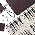 Lingle Backgammon Sets for Adults, Classic Board Game with Folding Leather Backgammon Case, Portable Travel Backgammon Game Set (Brown)