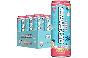 EHP Labs OxyShred Healthy Energy Drink - Zero Sugar Energy Drinks with Amino Acids, Green Tea Extract, Vitamin C & L Carnitine - Zero Carbs, Zero Calories, Clean Caffeine, Bahama Breeze (12-Pack)