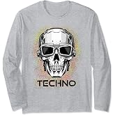 Hardcore Techno Music Skull with Sunglasses Long Sleeve T-Shirt