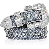 SUOSDEY Men Women Rhinestone Belt Western Cowboy Cowgirl Shine Crystal Diamond Studded Luxury Strap Belts