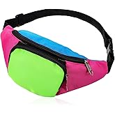 80s Neon Fanny Pack 2 Pockets 90s Belt Bags for Women Men Waist Retro Packs for Holiday Festival, 80s Theme Halloween Party, Vintage Rave Accessories Plus Size Belt Bag, Pink Bottom