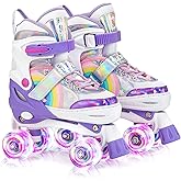 SULIFEEL Rainbow Unicorn Kids Roller Skates for Girls Boys | Adjustable Sizes, ABEC-7 Bearings, Light-Up Wheels, Birthday Gift Beginner Friendly