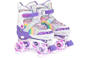 SULIFEEL Rainbow Unicorn 4 Size Adjustable Light up Roller Skates for Girls Boys and Kids