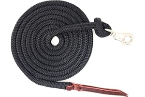 Knotty Girlz Premium 1/2" Samson EQ Yacht Braid Lead Rope with Nickel Trigger Bull Snap. Option for 12ft, 14ft and 16ft Lengths (Black, 16 FT)