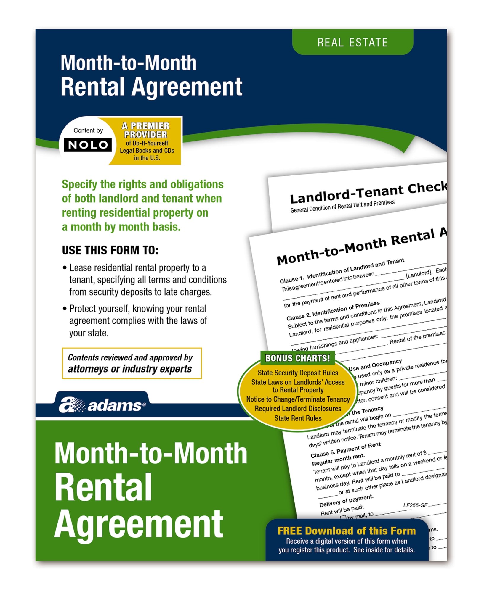 Photo 1 of Adams Month-to-Month Rental Agreement, Forms and Instructions (LF255),White
