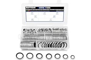 Daptemn 245 PCS SAE Bonded Sealing Washers Assortment Kit, 7 Size NBR Zinc-Plated Steel Self-Centred Sealing Rubber Washers, Automotive Seal Gasket Crush Washers Set, Includes Sizes of 1/8" - 1"