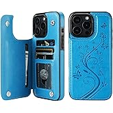 Vaburs Compatible with iPhone 16 Pro Max Case Wallet with Card Holder,Embossed Butterfly Pattern PU Leather Double Buttons Flip Protective Shockproof Cover for Magnetic Car Mount 6.9 Inch (Blue)