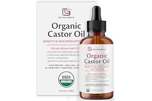 M3 NATURALS 100% Pure Organic Castor Oil for Hair, Lash and Eyebrow Growth, Lymphatic Drainage and Skin Hydration | Hexane-Free, Cold Pressed, Unrefined in a 4 fl oz Glass Bottle with Dropper