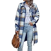 PRETTYGARDEN Womens Plaid Shacket Jacket Fall Fashion 2026 Long Sleeve Button Up Flannel Shirt Winter Clothing Woolen Coats
