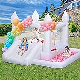 White Bounce House for Kids Ages 3-6, Inflatable Castle with Ball Pit | Indoor Outdoor Bouncy House with Slide &amp; Blower, 10FT &times; 10FT &times; 7FT Jump House for Toddlers, Birthday Parties &amp; Wedding Decor