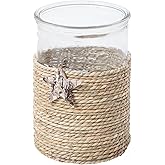 Rustic Seagrass Glass Vase, Rattan Flower Vase, Boho Vases for Decor, Wicker Dining Table Vases, Rattan Woven Tea Light Candle Holder Decor, Decorations for Farmhouse/Living Room/Bedroom (Seagrass)