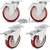 Moogiitools 5 inch Swivel Caster Wheels with Dual Locking | Heavy Duty of 2400lbs, Premium Polyurethane No Noise Wheels for Furniture and Cart Set of 4(Free Bolts and Nuts)