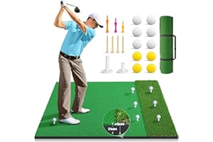 BORNEW Golf Mat - 5x4 ft Dual Turf Golf Practice Hitting Mats with 10 Golf Balls & 9 Tees, for Outdoor & Indoor Training Putting, Improve Batting and Swing Skill, Backyard & Garage Personal Driving Range…