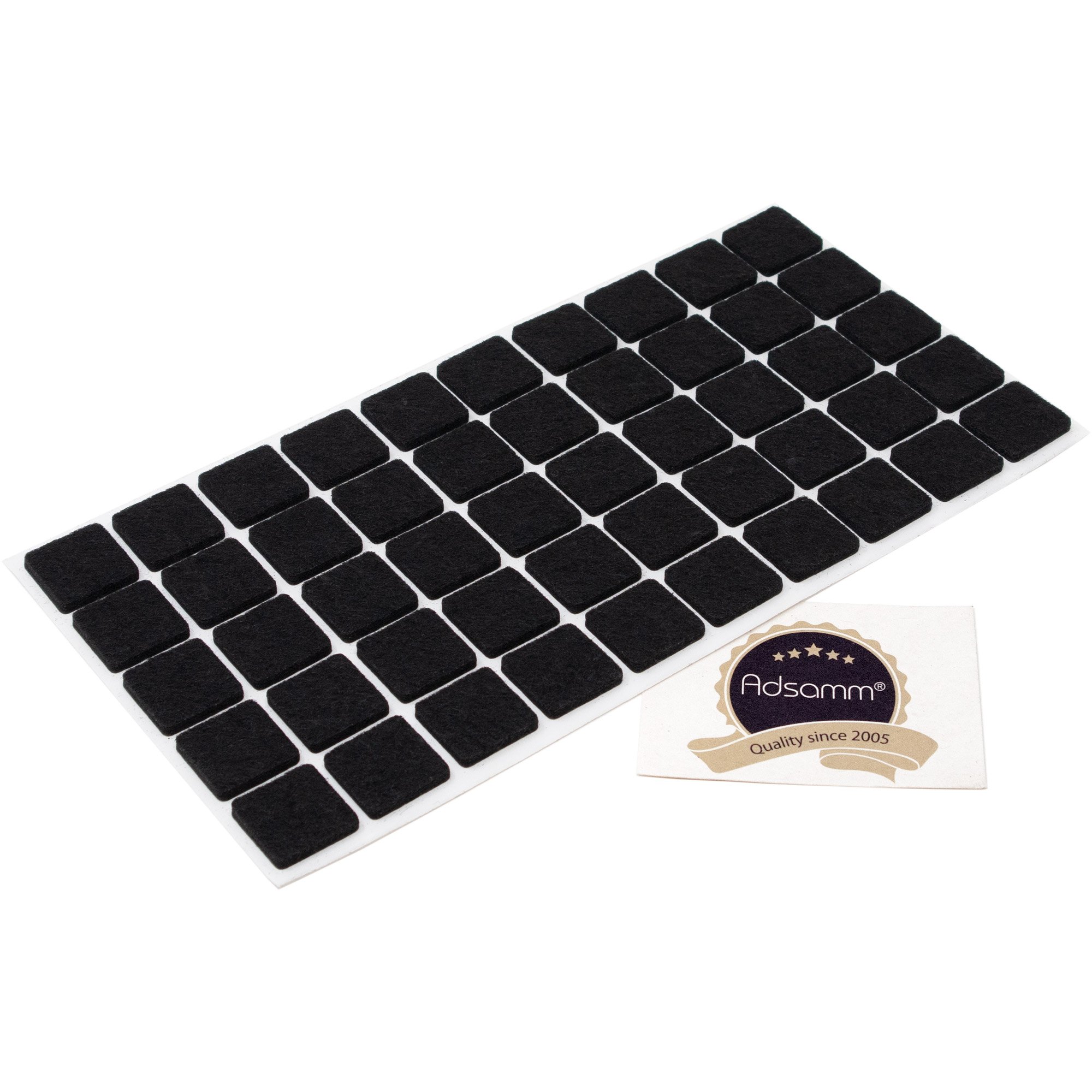Adsamm® / 50 x self-adhesive felt pads/Black / 0.79x0.79'' (20x20 mm) / square / 0.138'' / 3.5 mm thick stick-on furniture felt glides/Furniture & Chair Glides