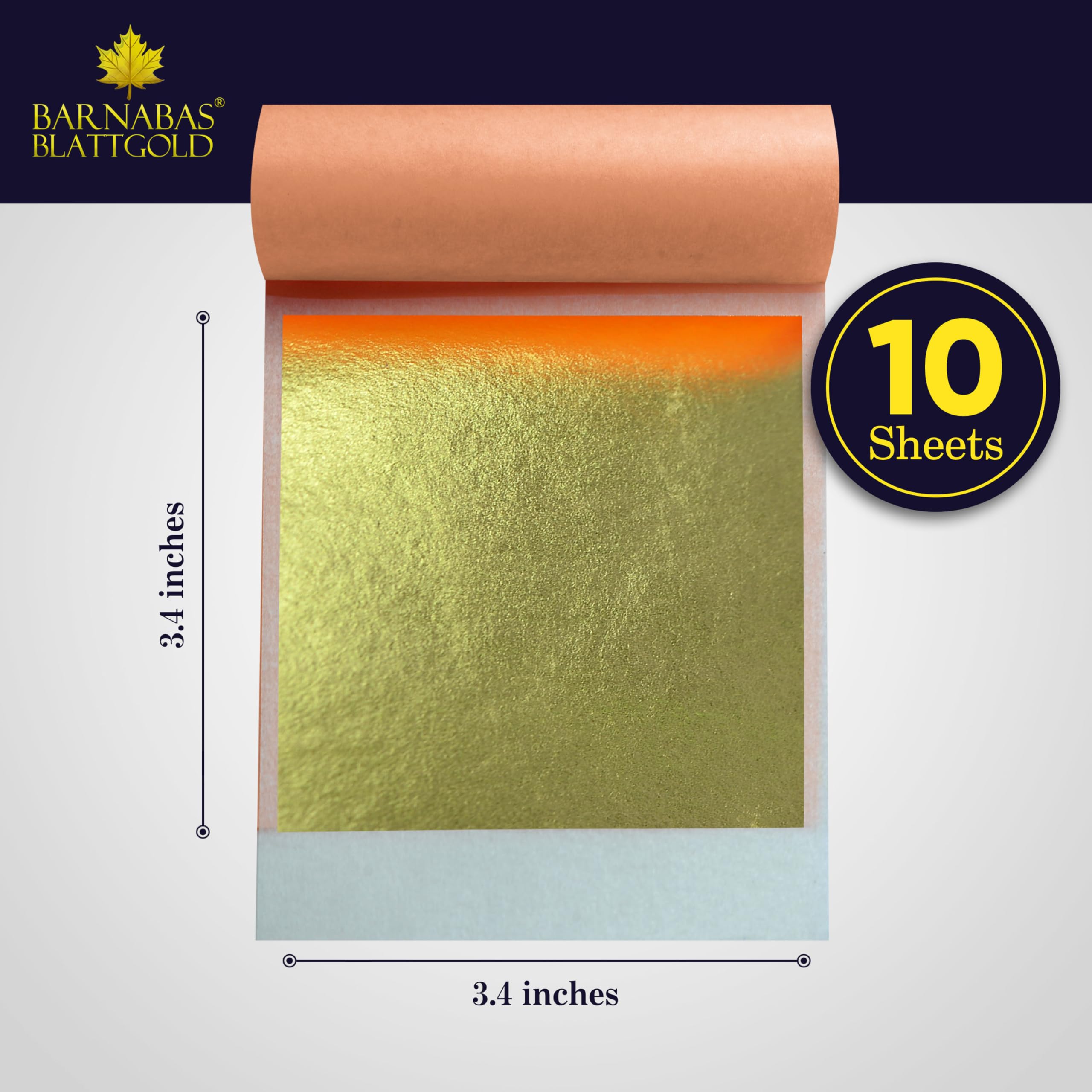 Barnabas Blattgold Gold Leaf - 23.75K Real Gold [10 Sheets, 3.4 inches] - Transfer Patent for Painting, Arts and Crafts