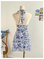 BEAUDRM Women's Floral Print Sleeveless Halter Deep