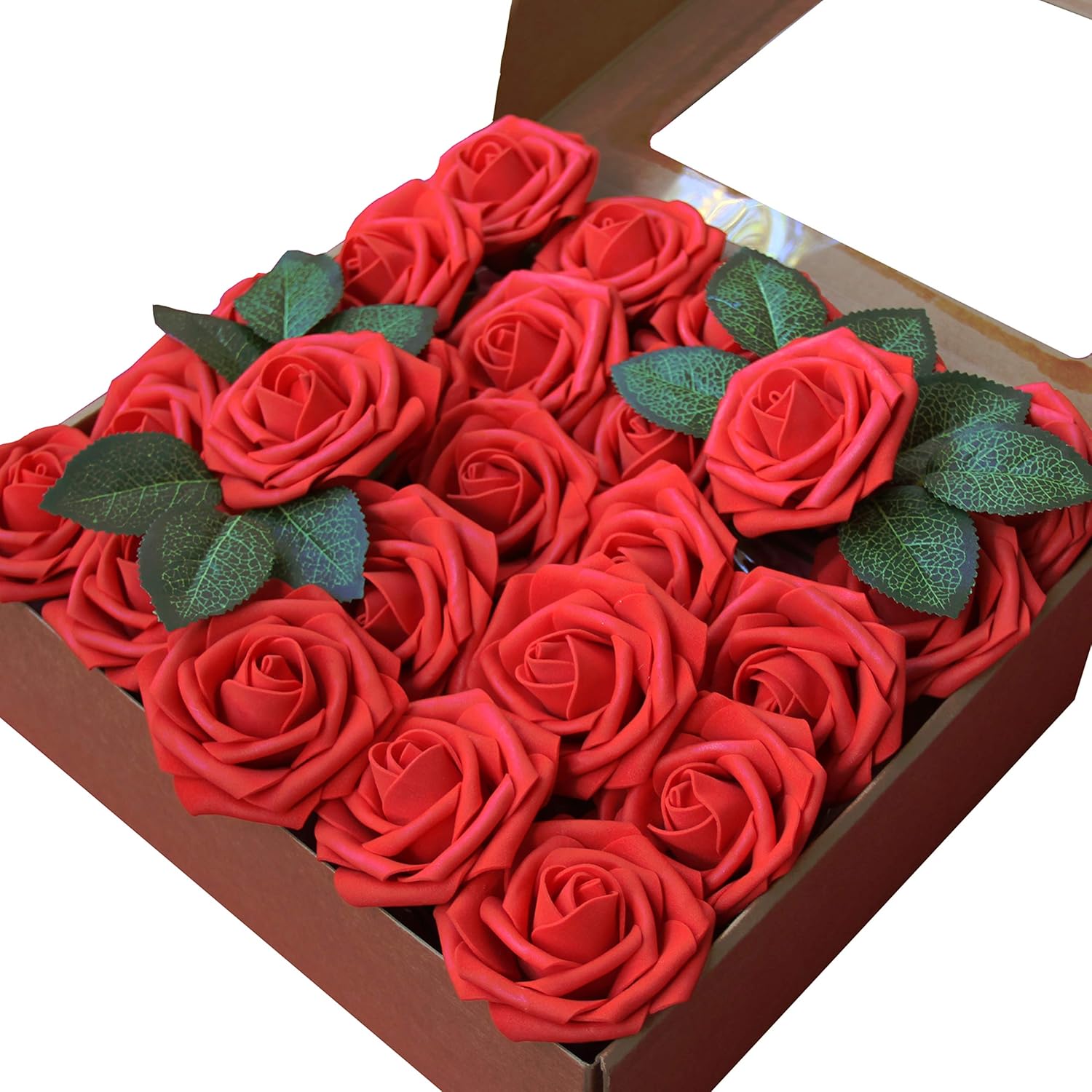 MuMu Garden Gorgeous Collection Artificial Flowers Real Looking Roses W/stem for DIY Wedding Bouquets Centerpieces Arrangements Valentines and Home Decorations (Dark Red, 50pcs)