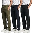 Real Essentials 3 Pack: Men's Tech Fleece Athletic Casual Open Bottom Sweatpants with Pockets (Available in Big & Tall)