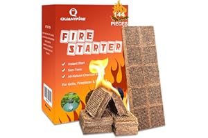 Quantfire Fire Starter-Pack of 144 Charcoal Fire Starters for Campfires, Chimney, Grill Pit, Fireplace, BBQ & Smoker