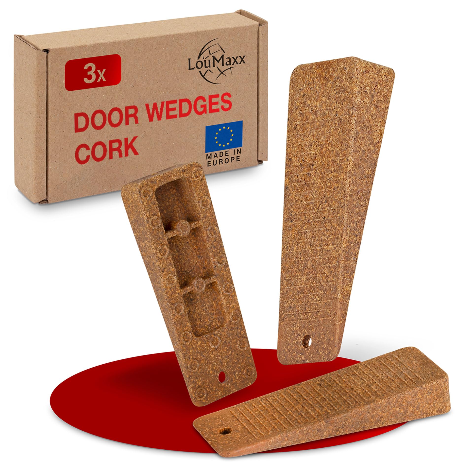 LouMaxx Door Wedge - Set of 3 Door Stopper Floor, Cork - Non-Slip Rubber Door Wedge - Door Stopper Wedge - All Floors - Odourless Door Wedges - Door Stopper Rubber