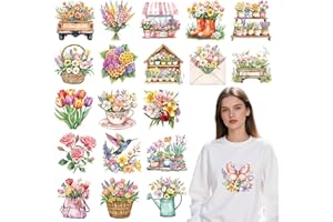 Falueqg Dtf Transfers Ready to Press - 20Pcs Spring Floral Iron on Transfers for Tshirts, Garden Flower Iron on Decal Patches