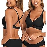 Deep V Bra Plunge Backless Bras for Women Convertible Low Back Bra Invisible Seamless Push Up Bralette Clear Strap, Black, S