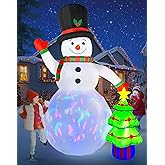 8FT Christmas Inflatables Snowman Outdoor Decorations with Christmas Tree Built-in Colorful Rotating LED Lights Christmas Snowman Blow Ups Decorations for Yard Garden Outside Lawn Xmas Holiday Decor