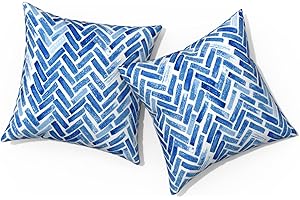 TWLEAR Outdoor Pillows for Patio Furniture 18x18 inch, Square Outdoor Throw Pillows with Inserts, Decorative Toss Pillows for Garden Couch Home Sofa Office Chair, Pack of 2, Blue Bricks
