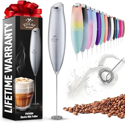 Zulay Kitchen Milk Frother Cordless Mini Hand Mixer Silver