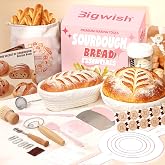 Pink Sourdough Starter Kit with Banneton Bread Proofing Basket and Jar | Complete sourdough tools and baking supplies, a thoughtful pink baking gift for women, moms, wives and home bakers