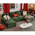 Furmax Sectional Couches for Living Room, U-Shaped Sofa Couch with Linen Fabric, 4 Seat Sofa Set with Double Chaise for Apartment (Fabric, Green)