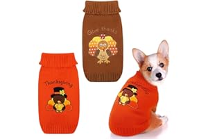 Pedgot 2 Pack Thanksgiving Dog Sweaters Turkey Puppy Dog Clothes Pet Warm Knitwear for Thanksgiving, Holiday, Party Gift, Orange, Brown