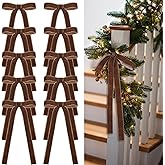 Glitinsel Brown 24 Pcs Velvet Bows Christmas Tree Ornaments Valentines Day Bows Decoration for Garland Home Coquette Wedding Decor (9 x 13 Inch,Width of 1")