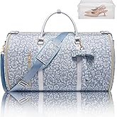 STHMEOOHT Travel Garment Bag for Women, Foldable Carry On Garment Duffle Bag 20.5x10x12.5 Inch, Convertible Overnight Bags with Shoe & Toiletry Pockets for Business Trip, Vacation, Party, Blue-White