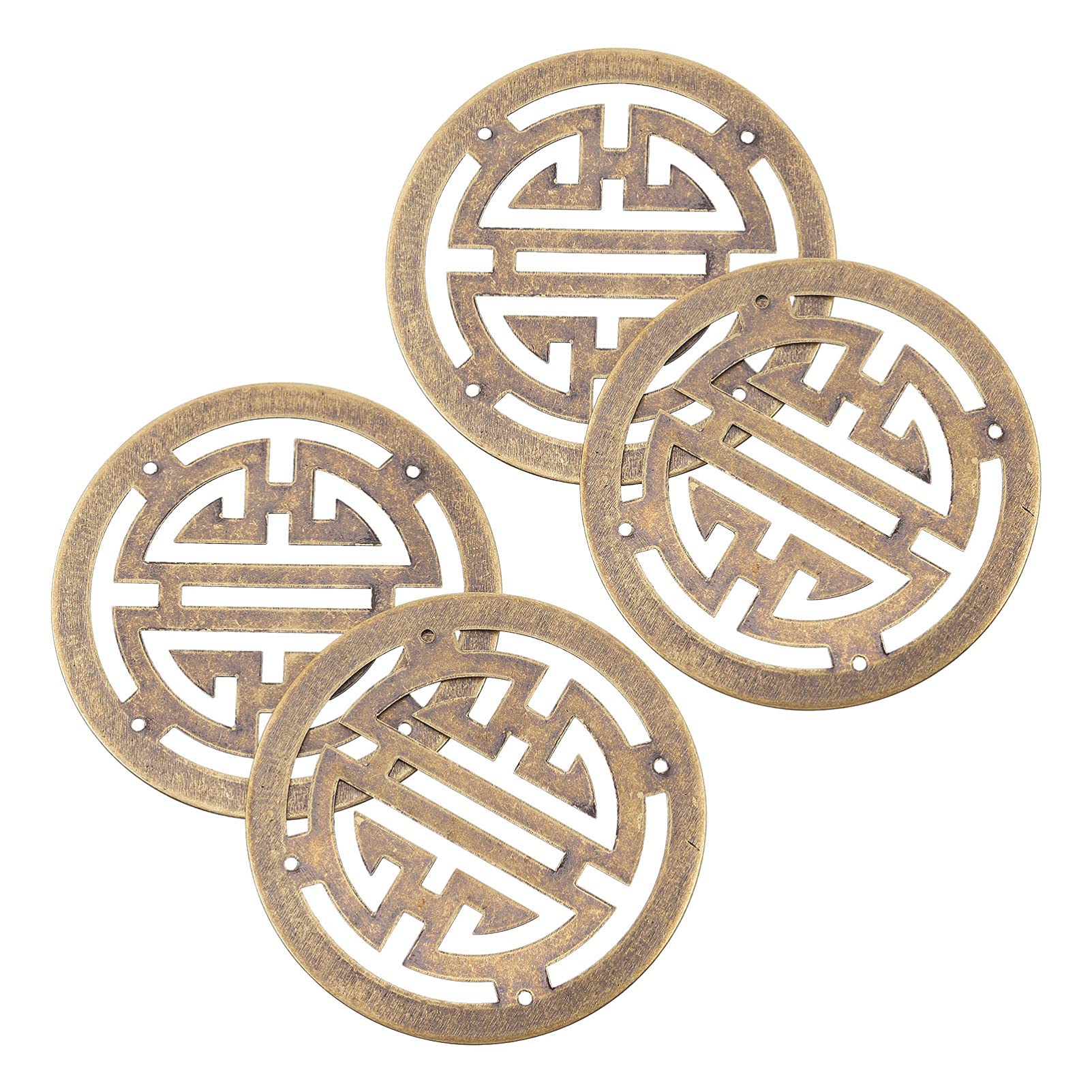 iplusmile 4Pcs Copper Onlay Applique Jewelry Box Decal Chinese Style Jewelry Box Decoration Furniture Ornament (Bronzed)