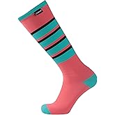 SuMade 1 Pair Knee High Waterproof Socks, Women 20-30mmHg Compression Running Water Resistant Socks Men Breathable Cushioned Hiking Hunter Moisture Wicking(Pink&Green, Medium)