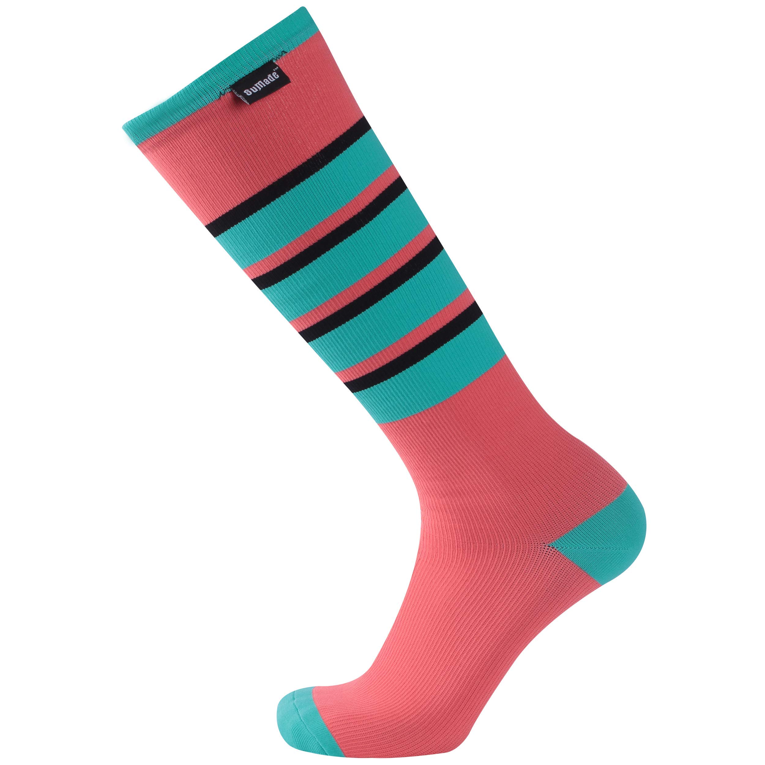 SuMade Knee High Waterproof Socks, Women 20-30mmHg Compression Running Socks Water Resistant Socks Breathable Cushioned Hiking Hunter Boot Socks Men Moisture Wicking Socks (Pink&Green, Medium)