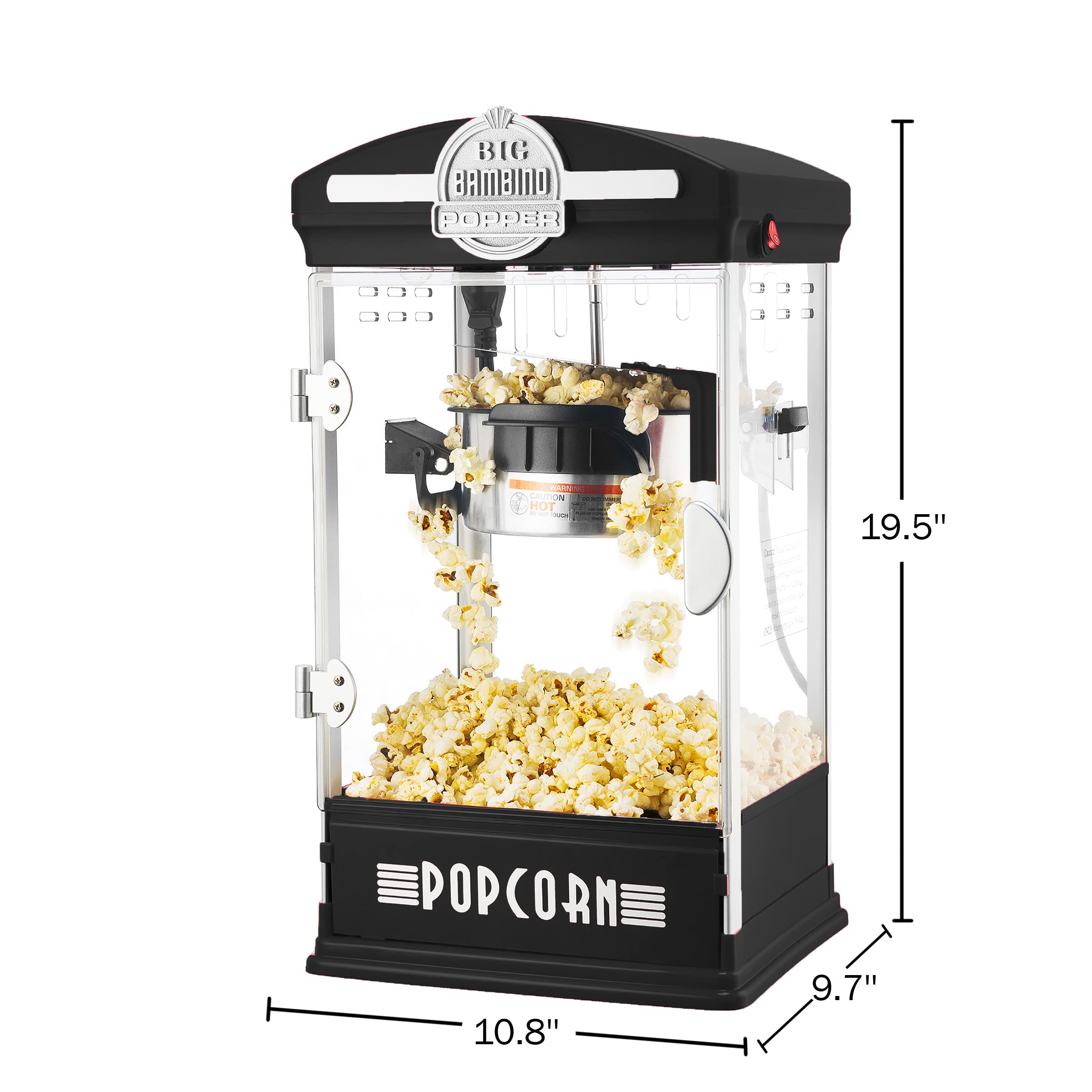 Popcorn Machine - Big Bambino Old-Fashioned Popper with 4-Ounce Kettle, Measuring Cups, Scoop, and Serving Cups by Great Northern Popcorn (Black)