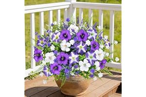 12 Pack Artificial Outdoor Flowers UV Resistant Faux Boston Ferns Plastic Fake Plants Flowers for Hanging Planters Porch Wind