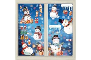 INXENG Snowman Christmas Window Clings - Snowman Christmas Decorations Snowflake Window Cling Winter Windows Stickers Removable Holiday Decals for Windows Xmas Decor, 9 Sheets, 11.8 x 7.87 Inches