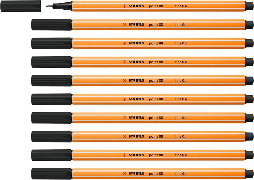 Stabilo point 88 Fineliner Pack of 10 Black 0.4 mm Metal Tip