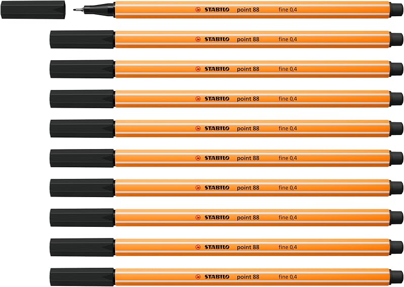Stabilo point 88 Fineliner Pack of 10 Black 0.4 mm Metal Tip