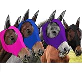 Frienda 4 Pcs Horse Fly Mask with Ear, Large, Purple, Blue, Pink, Black | UV Protection, Breathable Mesh Elastic, Comfortable Fly Mask for Adult Horses, Protect from Summer Insect