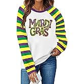 DUTUT Mardi Gras Sweatshirt for Women: Mardi Gras Shirt Sequin Sparkly Crewneck Sweater Carnival Party Pullover Top